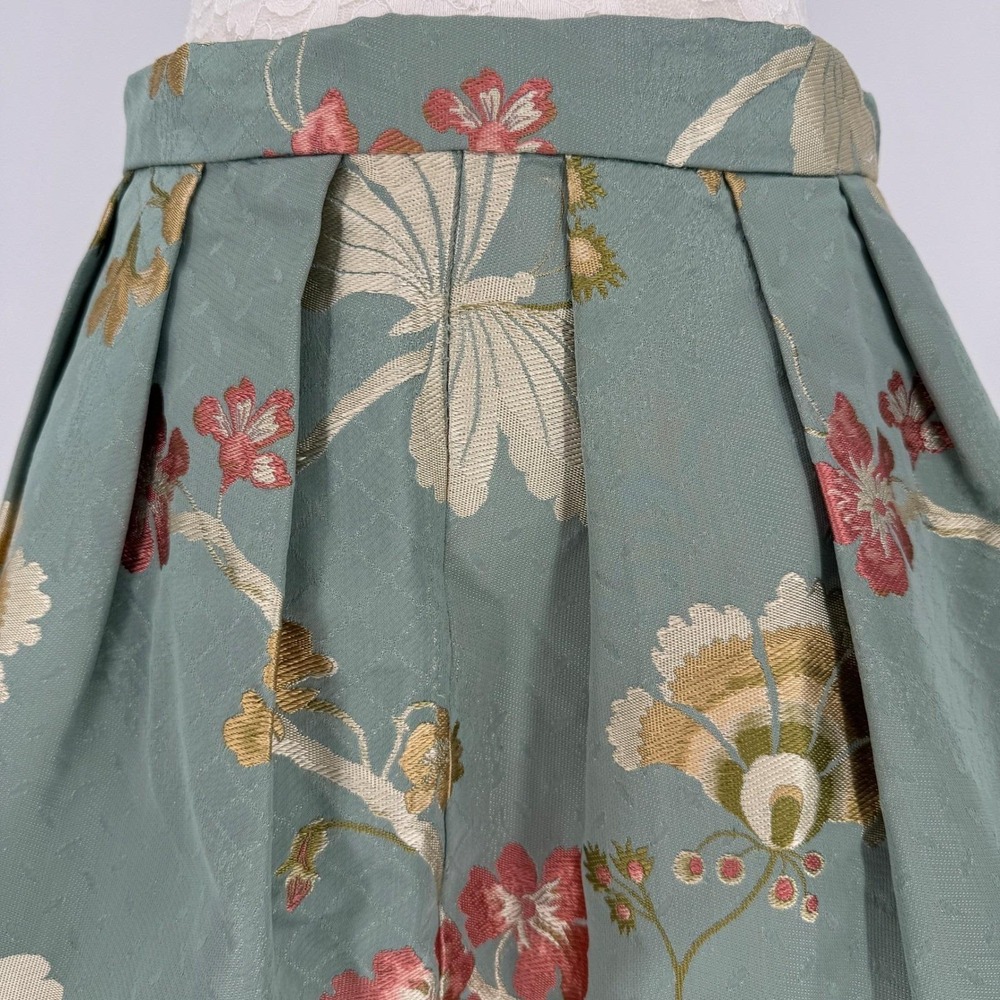 Vintage Floral Jacquard Mini Skirt M Sage Pleated Butterfly Romantic Cottagecore - Picture 4 of 11